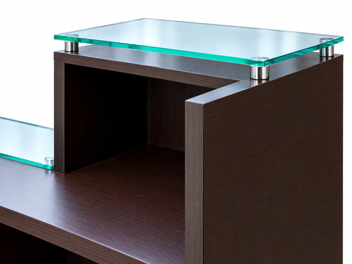 Detalle digital de vidrio y soportes cilíndricos cromados de Recepción