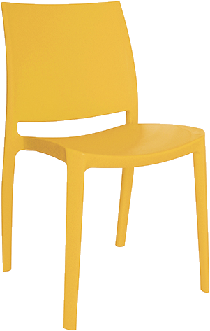 Silla Sensilla mostaza del catálogo TABORIA, vista completa de tres cuartos sin fondo.